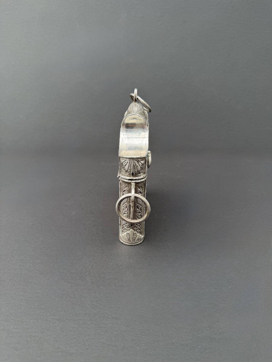 Boite à Coran en Argent Massif à décor ciselé 325 gr, Maroc fin XIXe - début XXe siècle   -photo-2