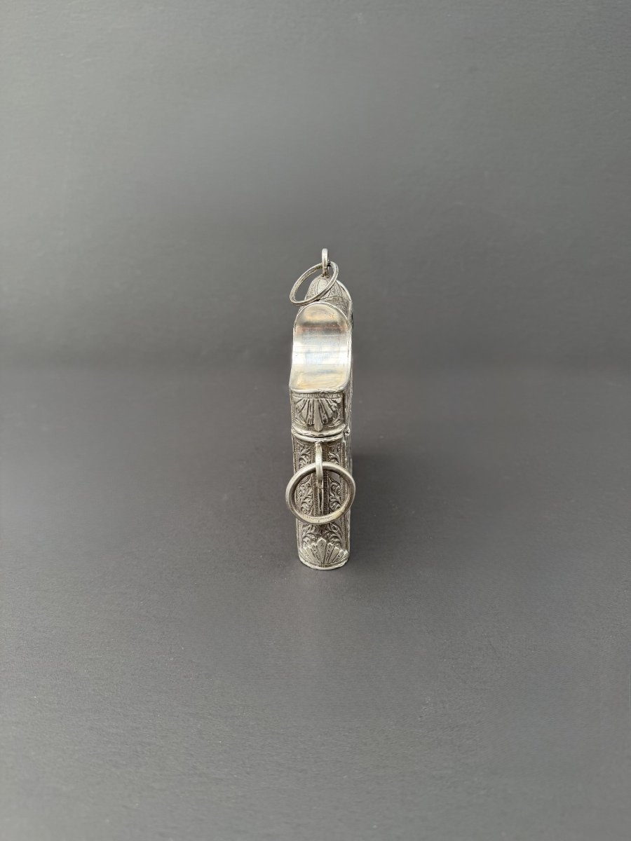 Boite à Coran en Argent Massif à décor ciselé 325 gr, Maroc fin XIXe - début XXe siècle   -photo-4