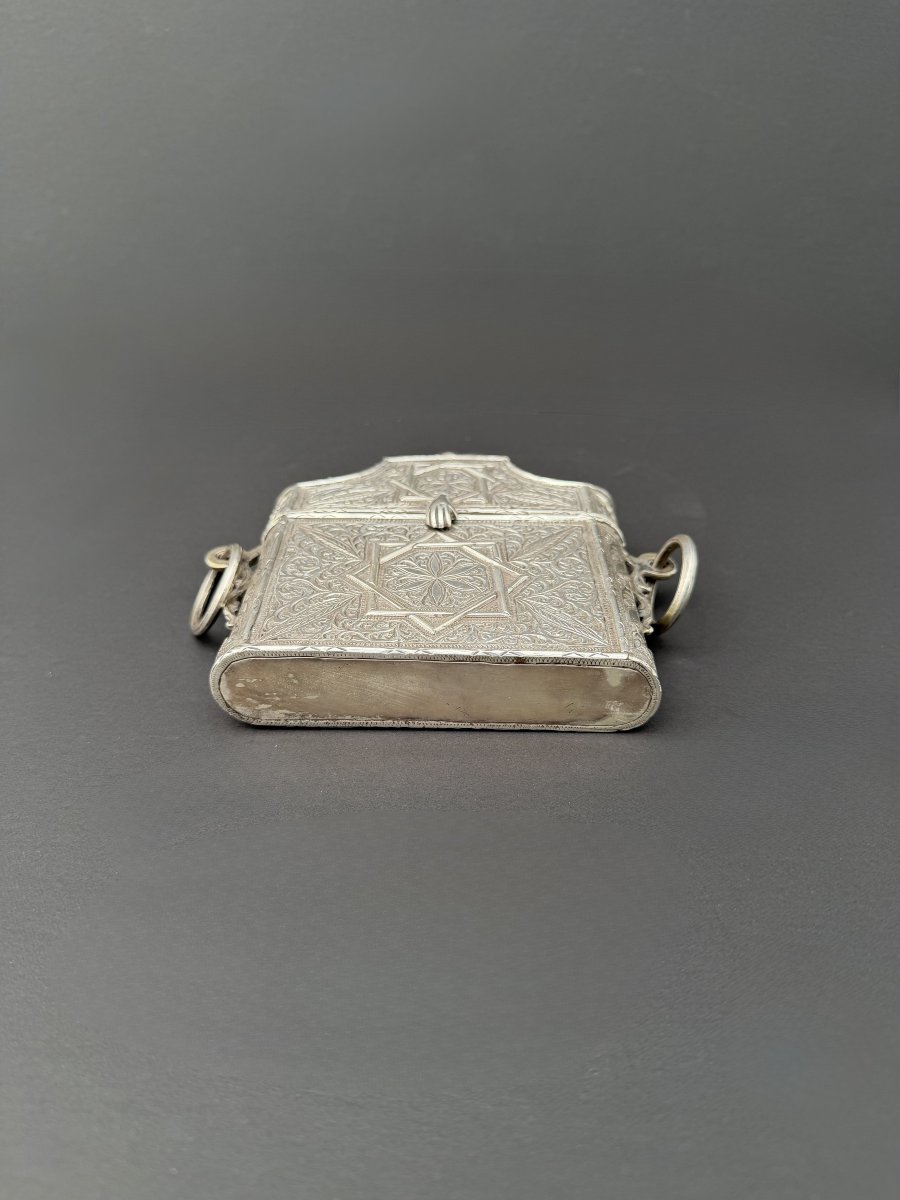 Boite à Coran en Argent Massif à décor ciselé 325 gr, Maroc fin XIXe - début XXe siècle   -photo-1
