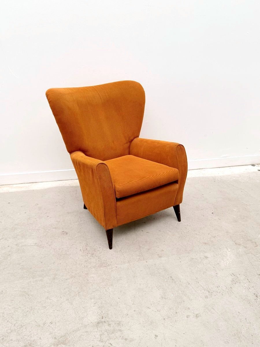Fauteuil en velours et bois, Italie 1960  