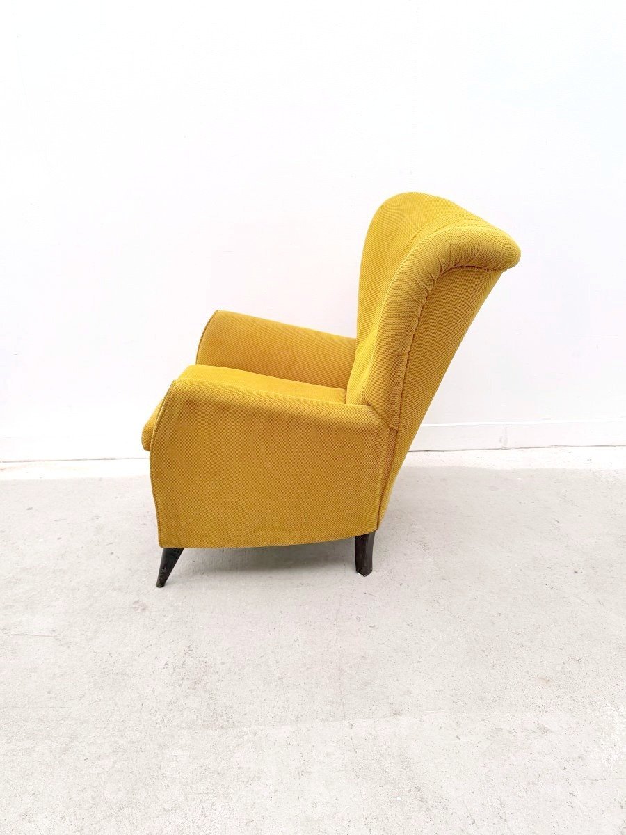 Velvet And Wood Armchair, Italy, 1960  -photo-3