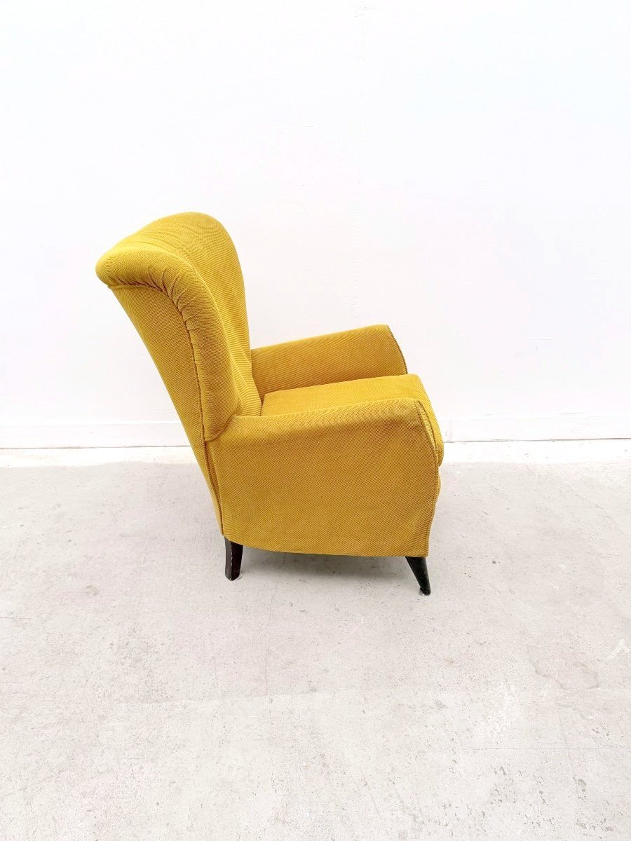 Velvet And Wood Armchair, Italy, 1960  -photo-1