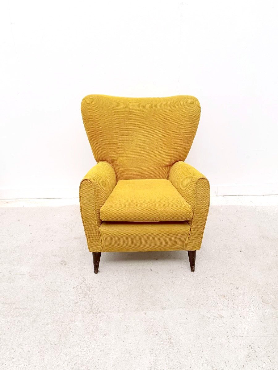 Velvet And Wood Armchair, Italy, 1960  -photo-2