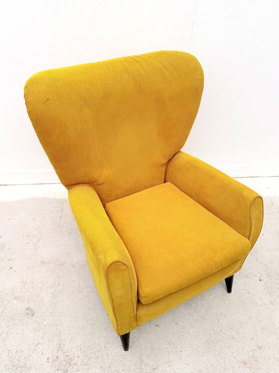 Velvet And Wood Armchair, Italy, 1960  -photo-4