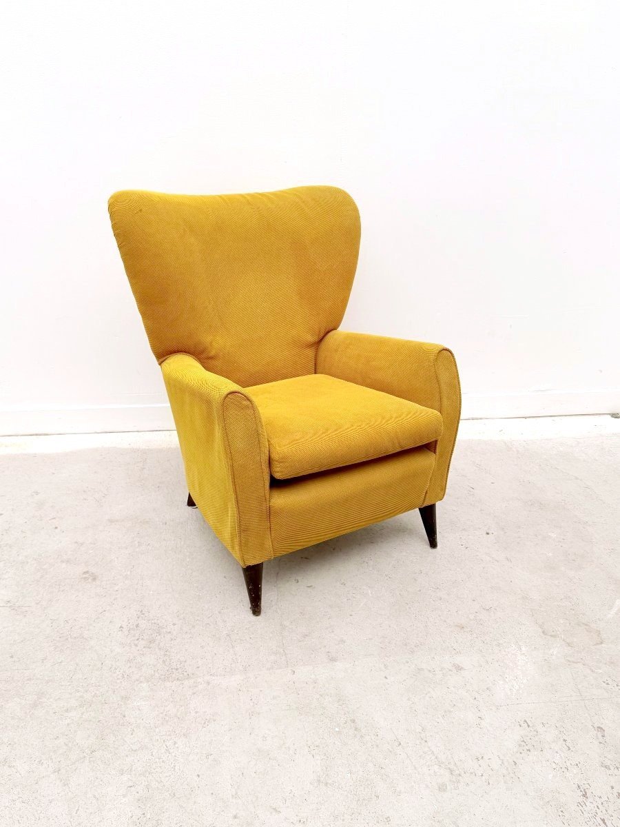 Velvet And Wood Armchair, Italy, 1960  