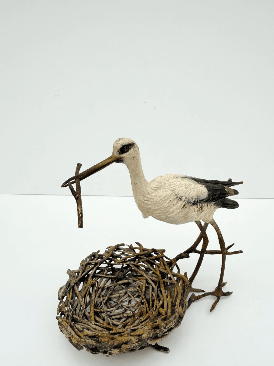 Bronze Sculpture Titled "stork Building A Nest," From Vienna, Austria, 19th Century   -photo-2