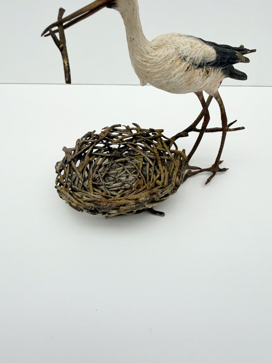 Bronze Sculpture Titled "stork Building A Nest," From Vienna, Austria, 19th Century   -photo-3