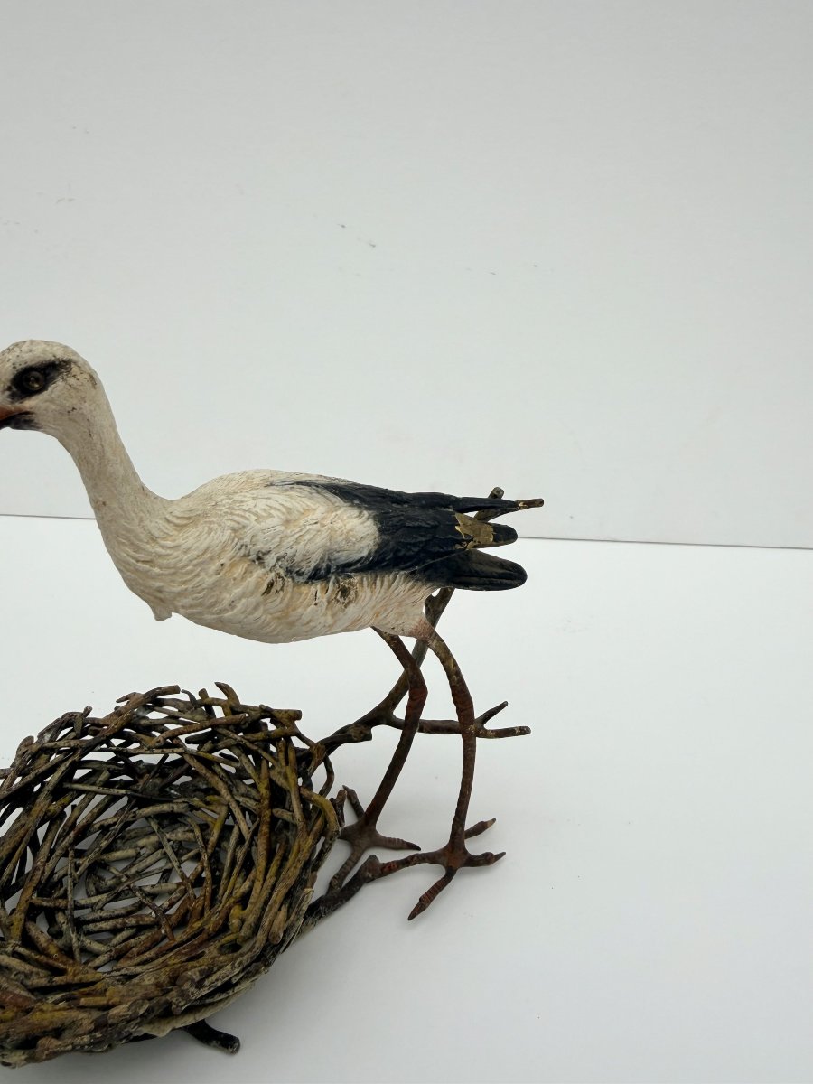 Bronze Sculpture Titled "stork Building A Nest," From Vienna, Austria, 19th Century   -photo-4