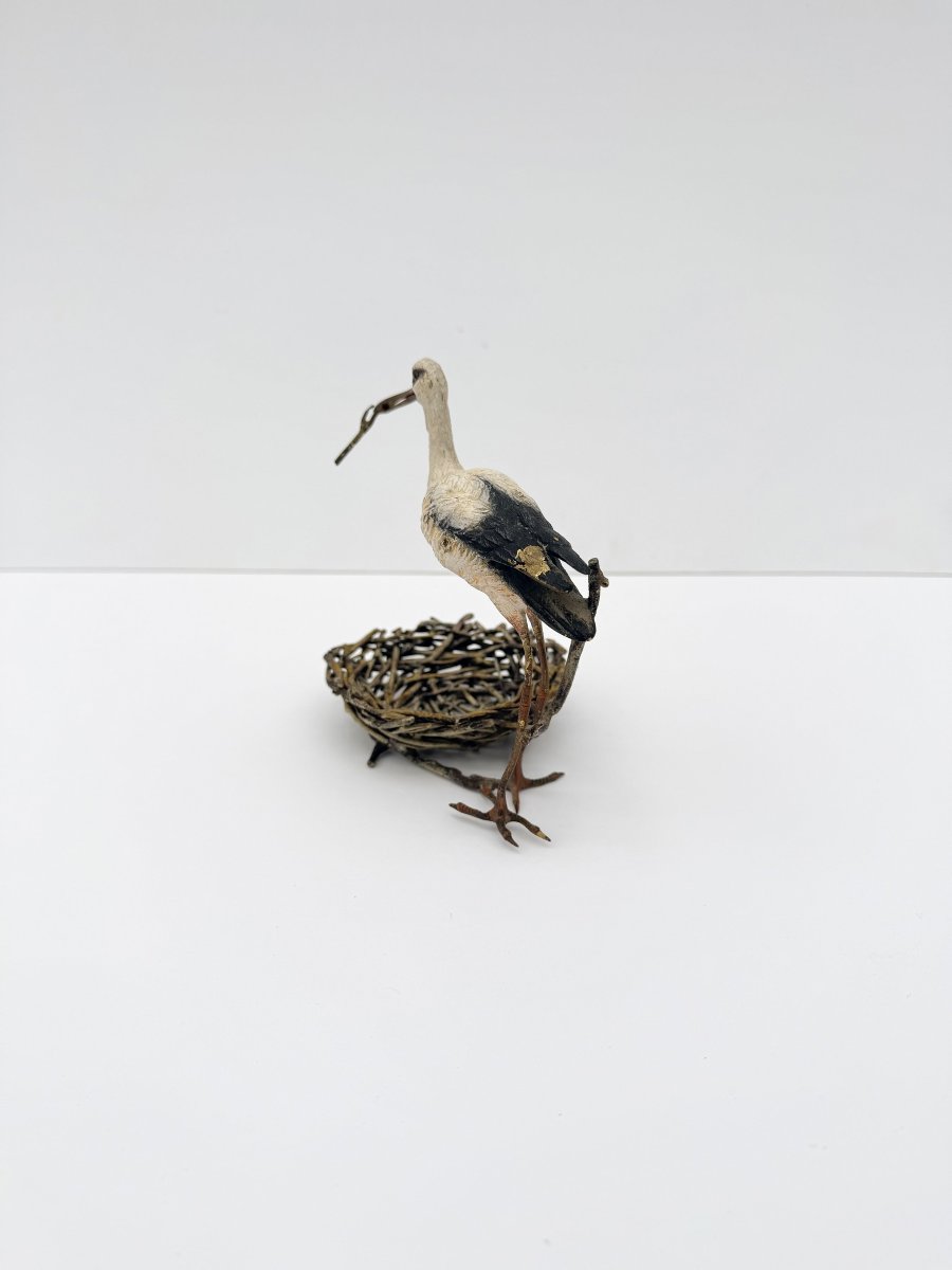 Bronze Sculpture Titled "stork Building A Nest," From Vienna, Austria, 19th Century   -photo-1