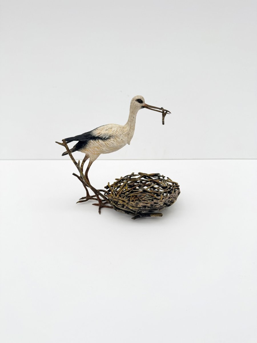 Bronze Sculpture Titled "stork Building A Nest," From Vienna, Austria, 19th Century   -photo-2