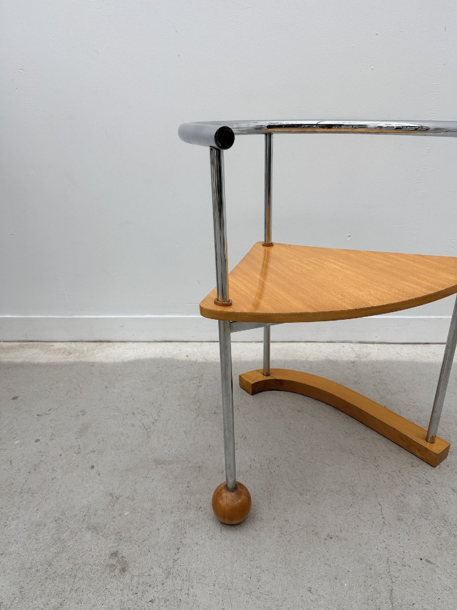 Postmodern Chair Made Of Chrome And Wood, 1980  -photo-2