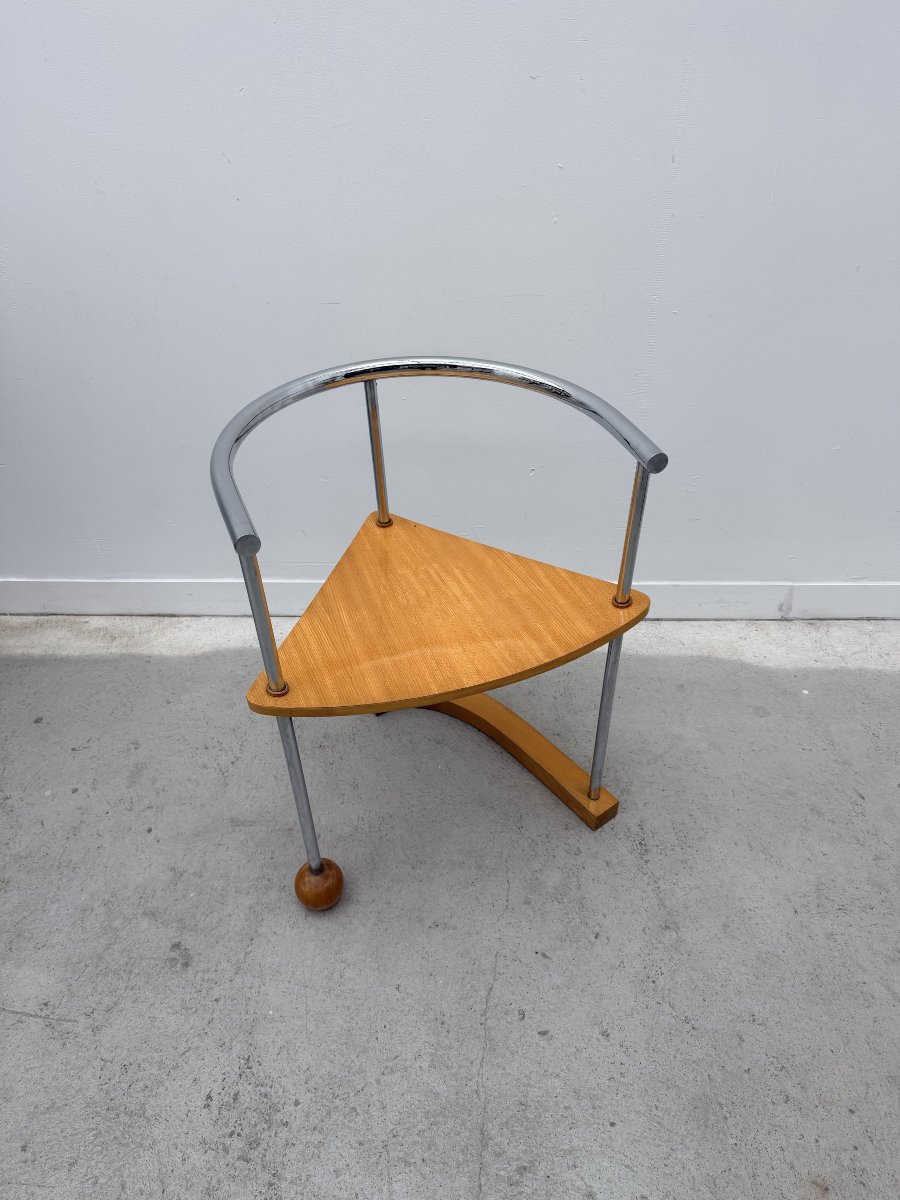 Postmodern Chair Made Of Chrome And Wood, 1980  -photo-3