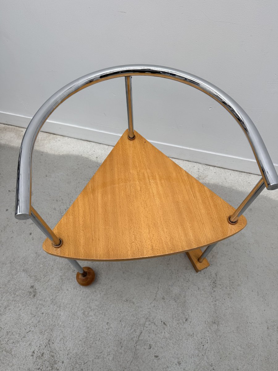 Postmodern Chair Made Of Chrome And Wood, 1980  -photo-4