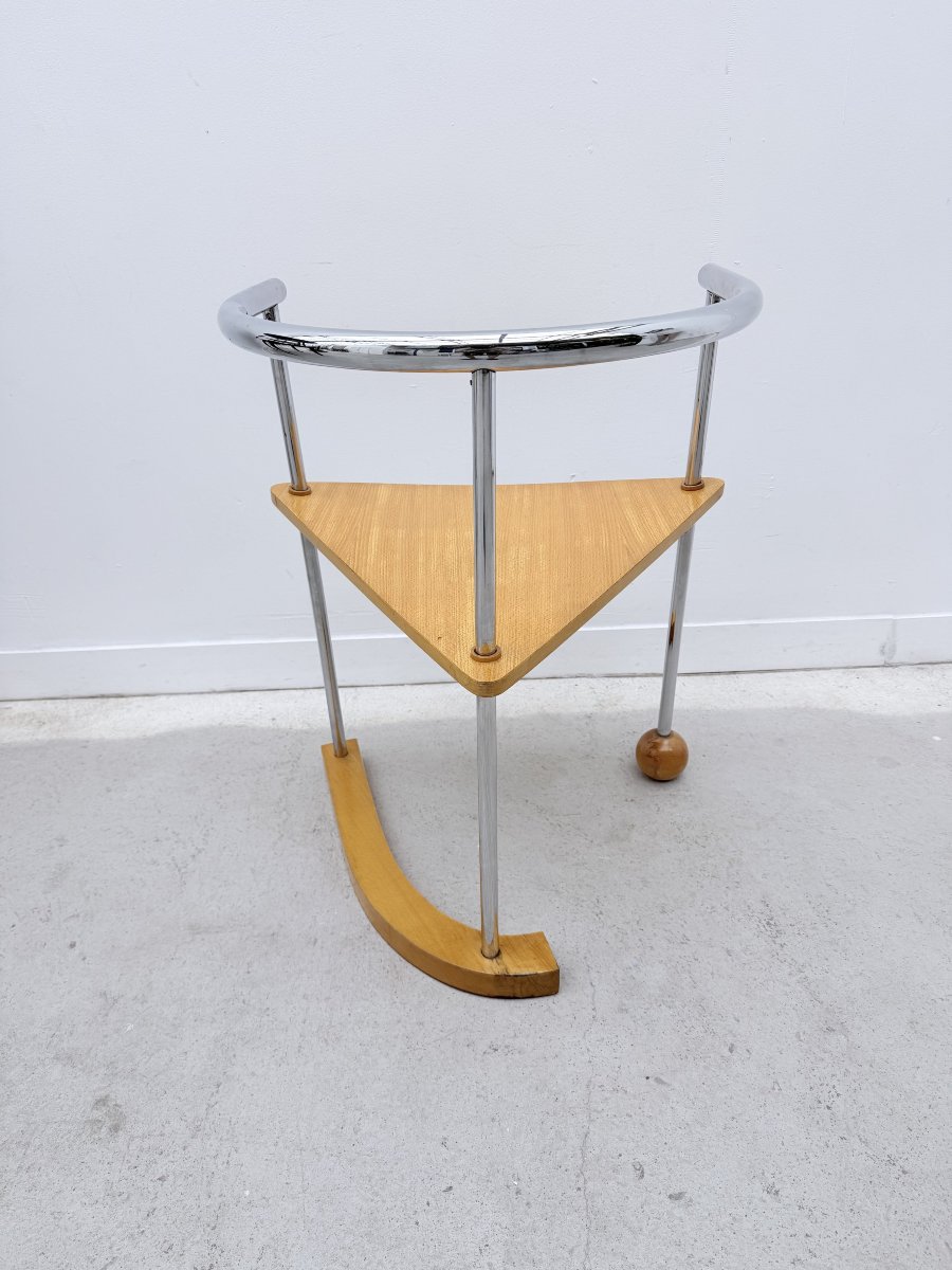 Postmodern Chair Made Of Chrome And Wood, 1980  -photo-4