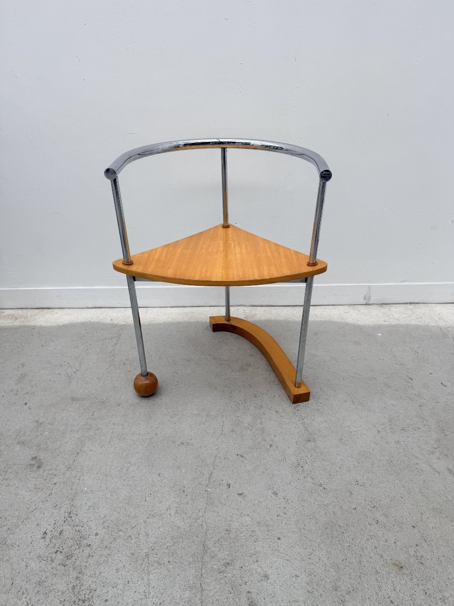 Postmodern Chair Made Of Chrome And Wood, 1980  -photo-6