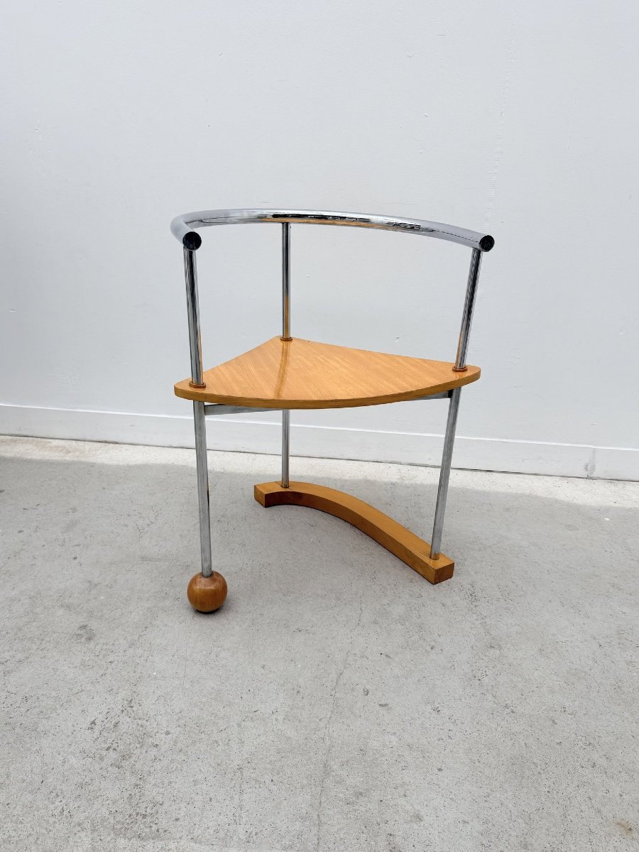 Postmodern Chair Made Of Chrome And Wood, 1980  