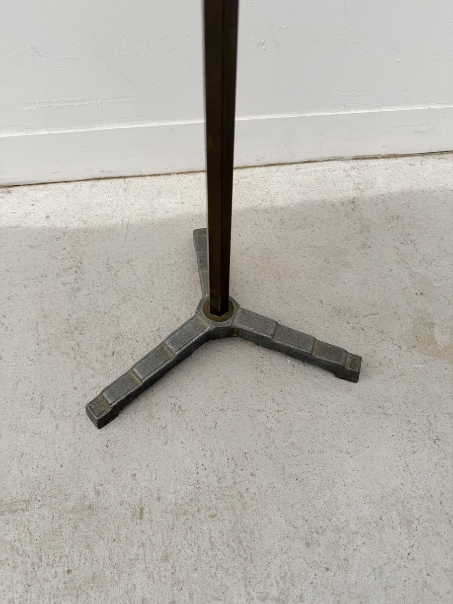 Table d'appoint ART DECO en noyer massif, laiton et aluminium, France 1930  -photo-3
