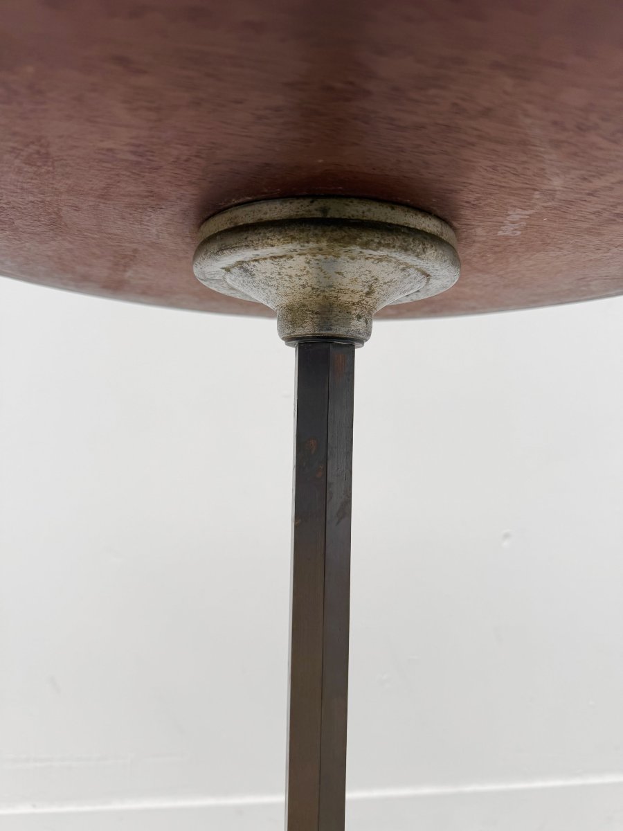 Table d'appoint ART DECO en noyer massif, laiton et aluminium, France 1930  -photo-4