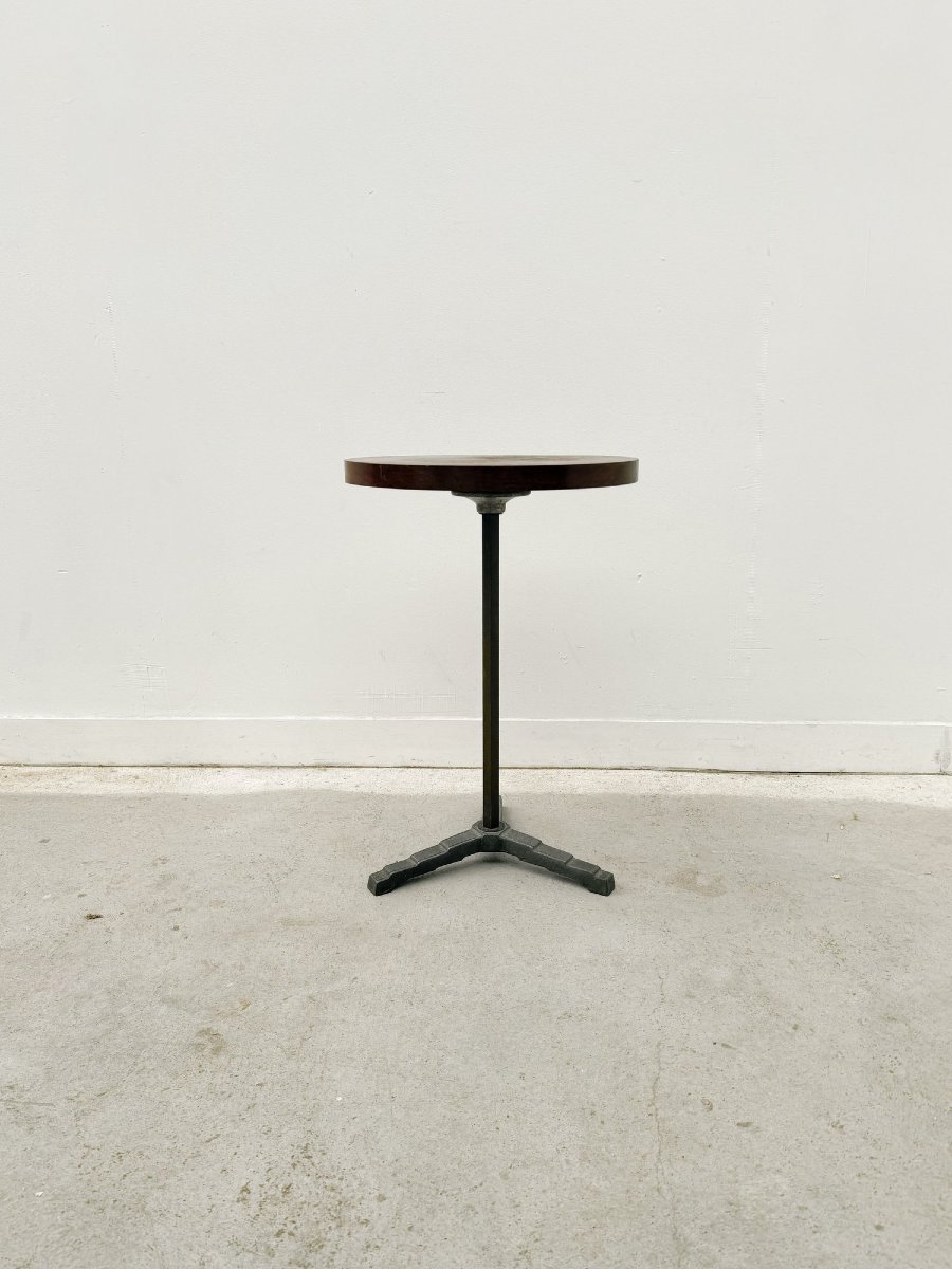 Table d'appoint ART DECO en noyer massif, laiton et aluminium, France 1930  -photo-2