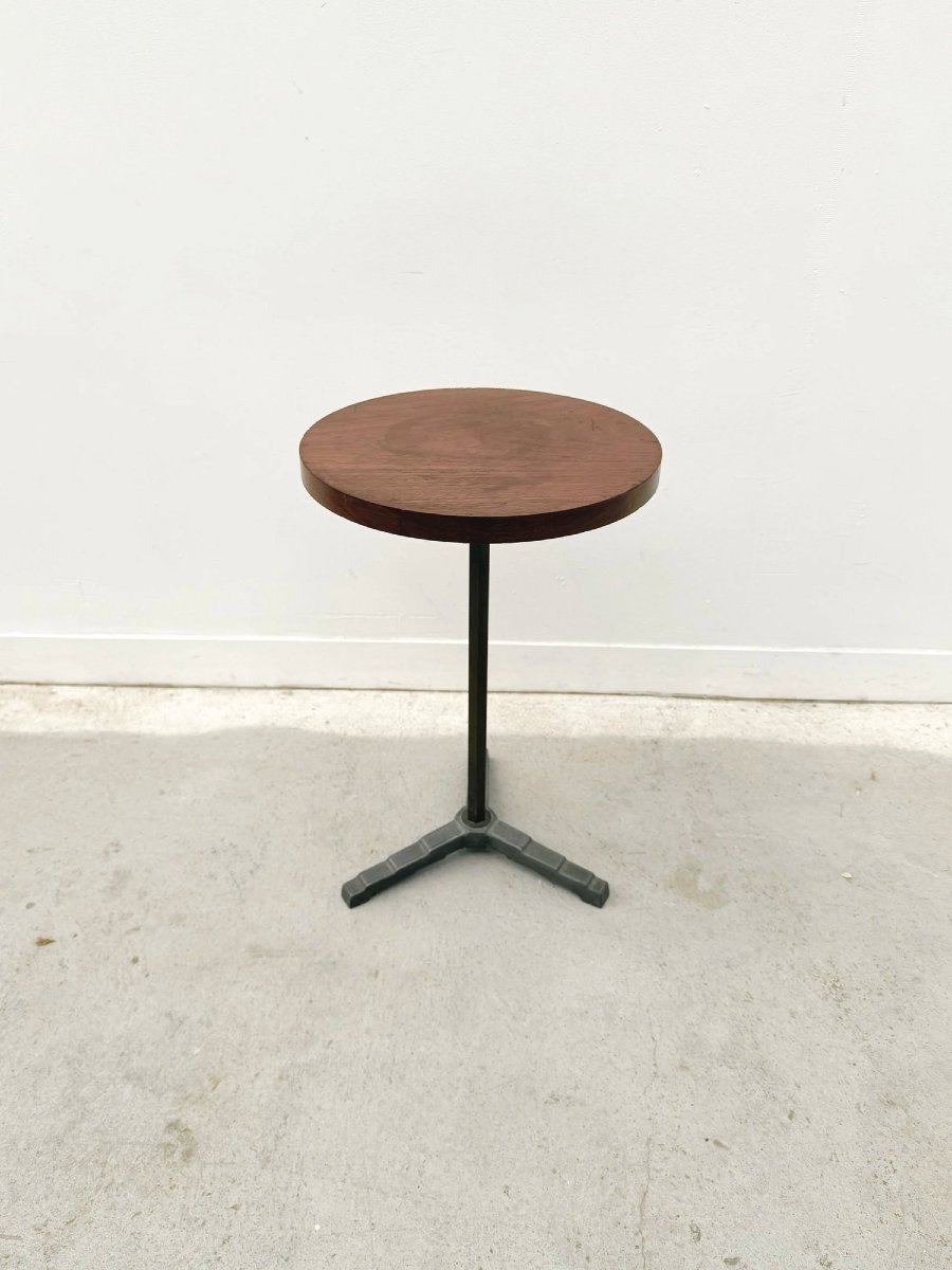 Table d'appoint ART DECO en noyer massif, laiton et aluminium, France 1930  