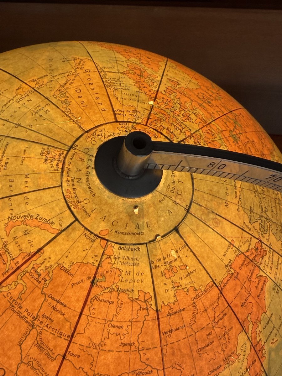 Globe terrestre lumineux de RÄTH en verre, bois et métal, Allemagne 1975 -photo-6