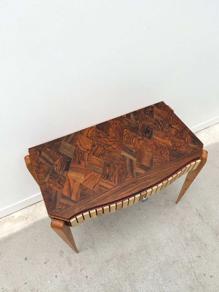 Art Deco Console Table Made Of Various Types Of Wood, France, 1940  -photo-2