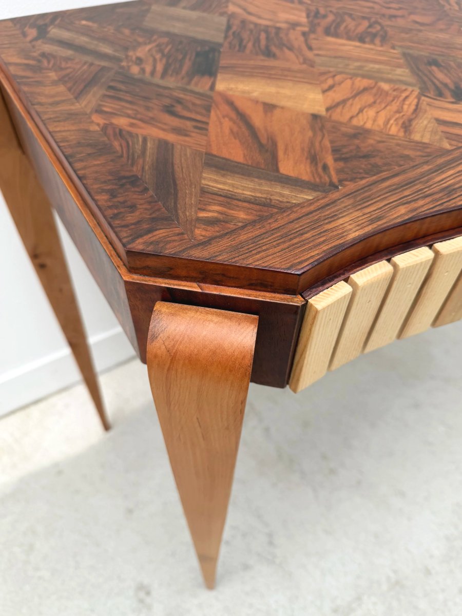 Art Deco Console Table Made Of Various Types Of Wood, France, 1940  -photo-4