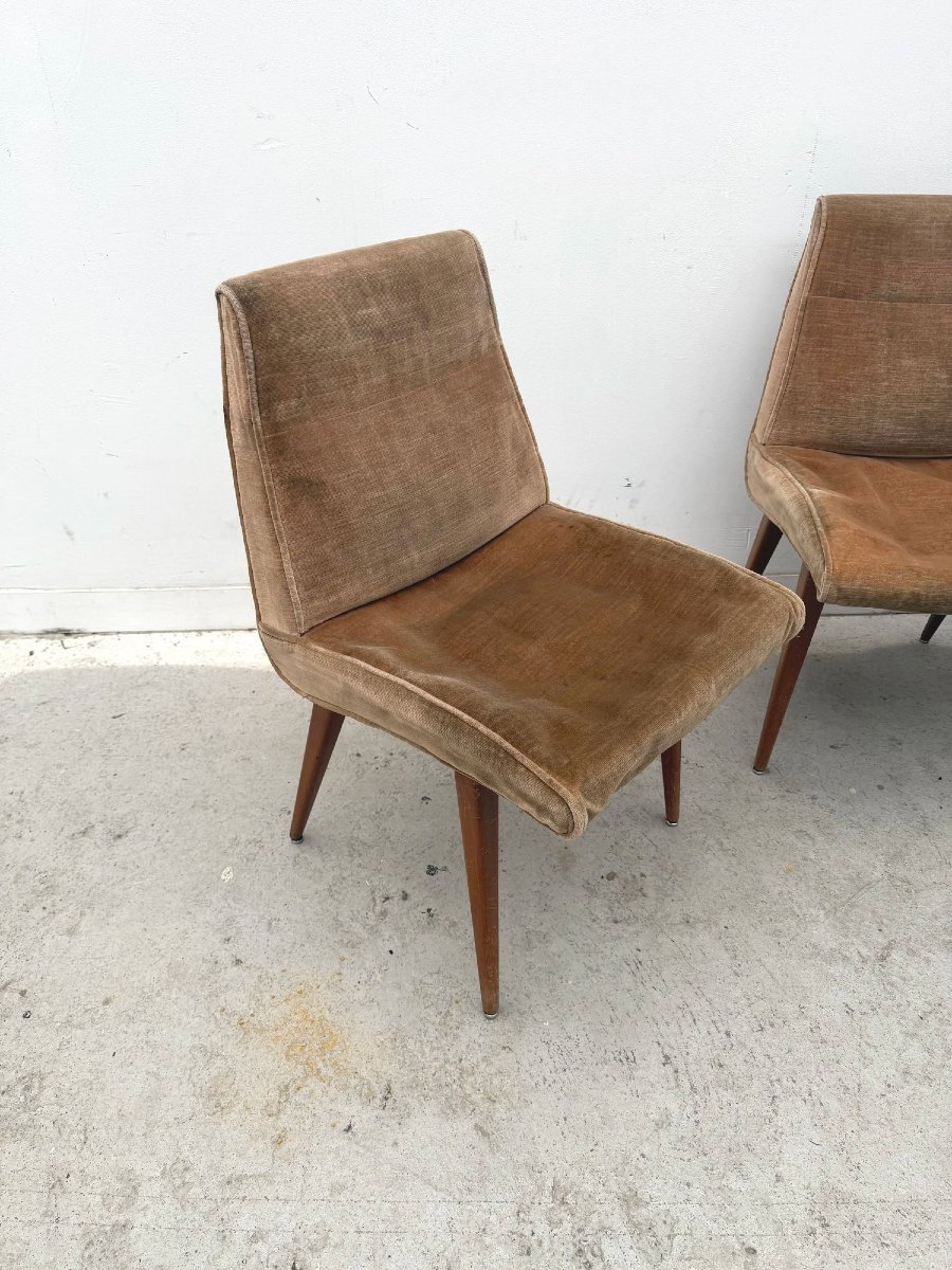 Set Of Six Chairs By Robert Debieve, Made Of Wood And Fabric, France, 1950-photo-2