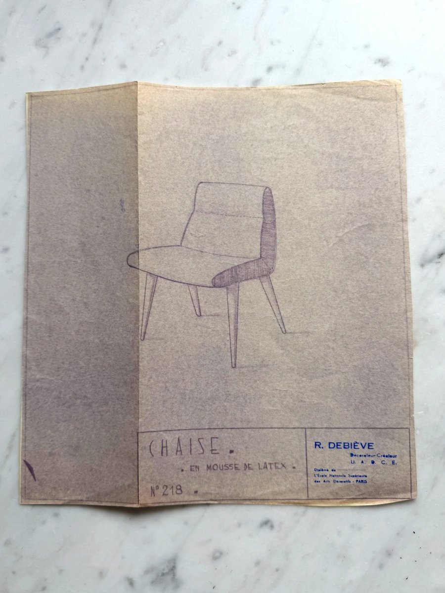 Set Of Six Chairs By Robert Debieve, Made Of Wood And Fabric, France, 1950-photo-3