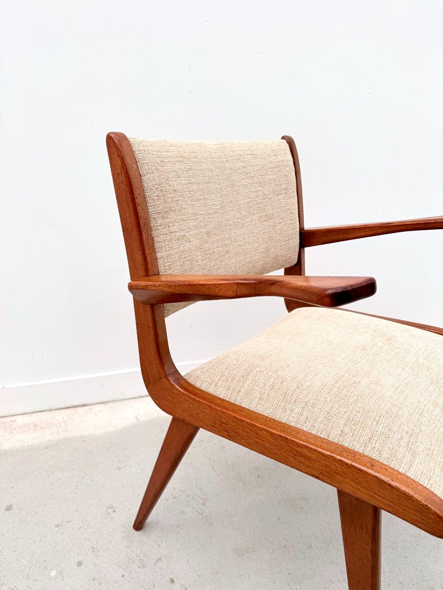 Chaise avec accoudoirs en teck et tissu, 1950  -photo-2