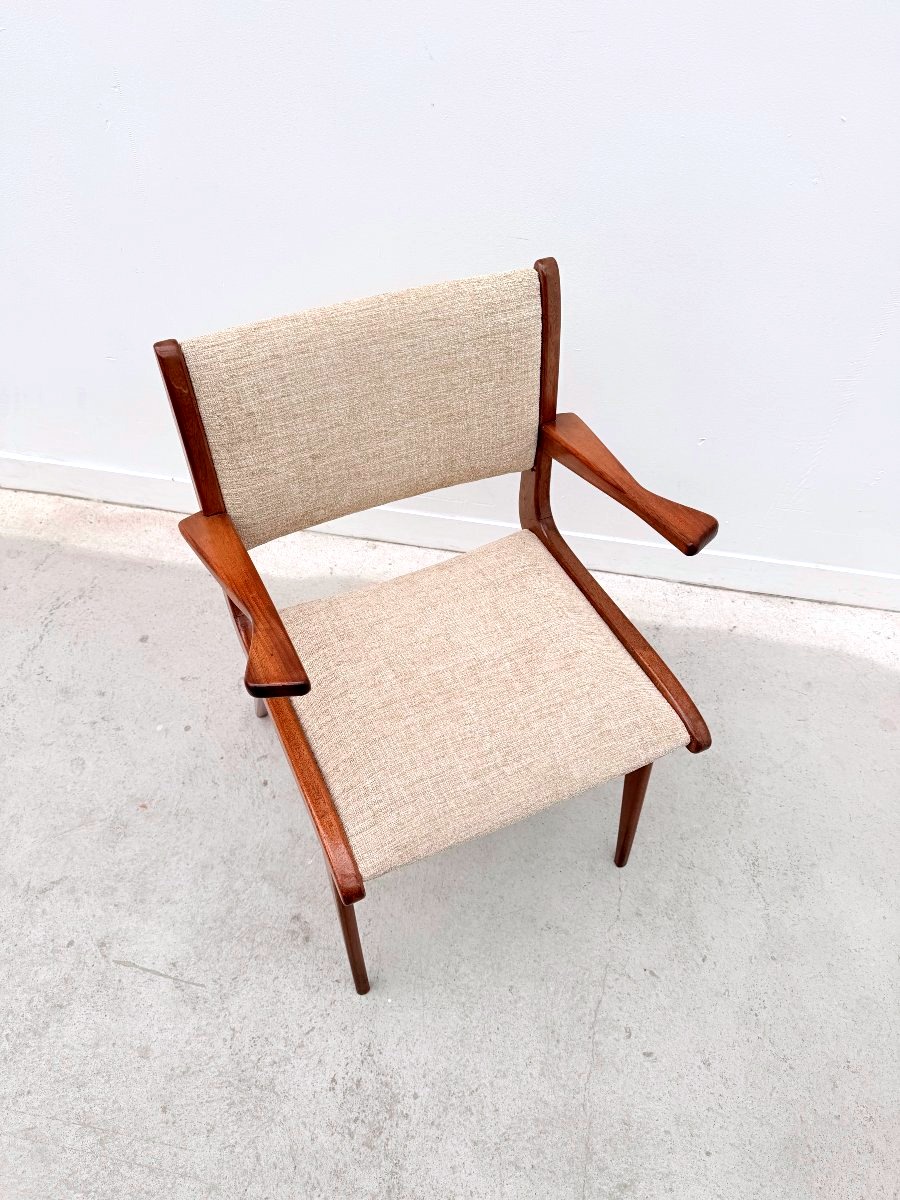 Chaise avec accoudoirs en teck et tissu, 1950  -photo-3