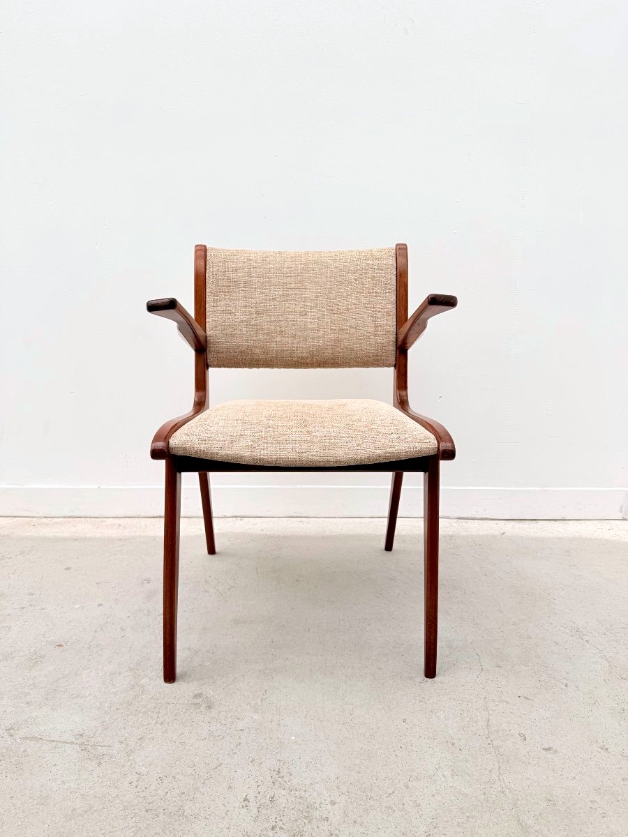 Chaise avec accoudoirs en teck et tissu, 1950  -photo-3