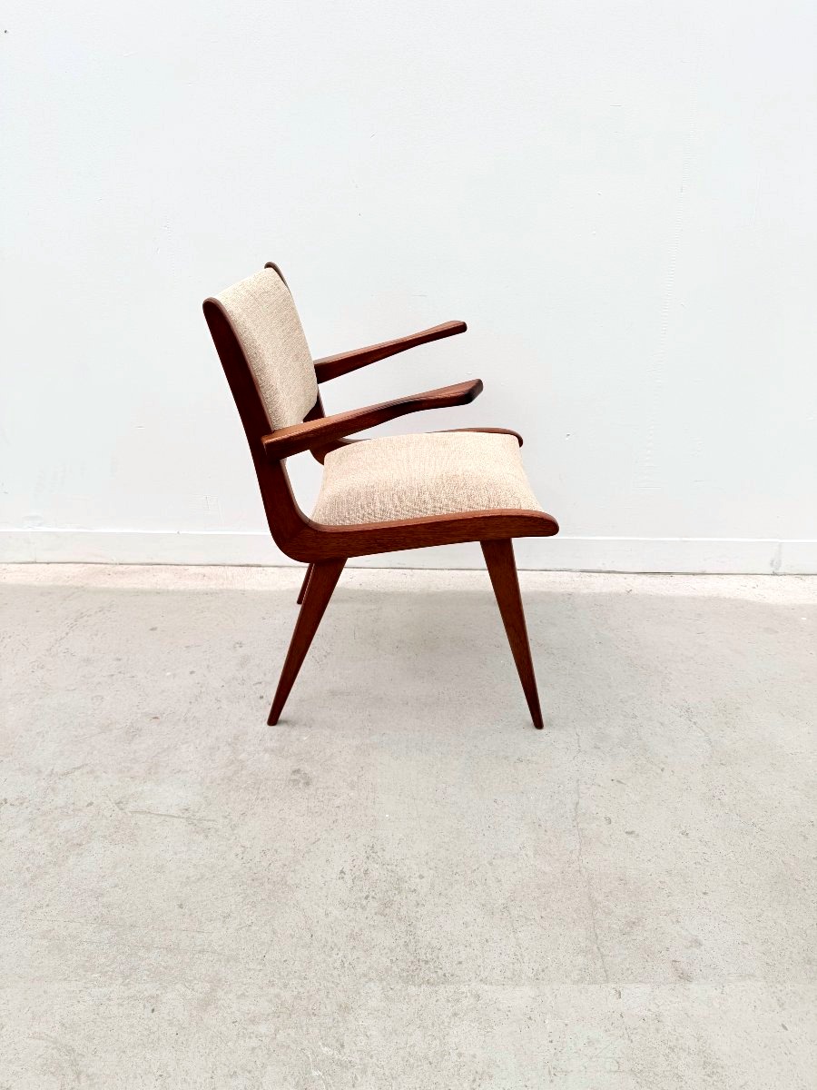 Chaise avec accoudoirs en teck et tissu, 1950  -photo-4