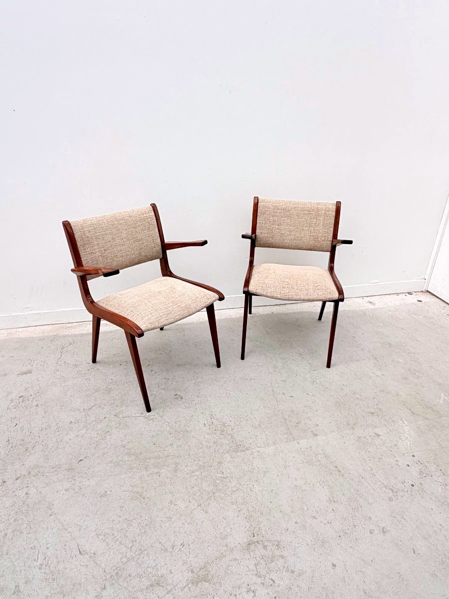 Chaise avec accoudoirs en teck et tissu, 1950  -photo-6