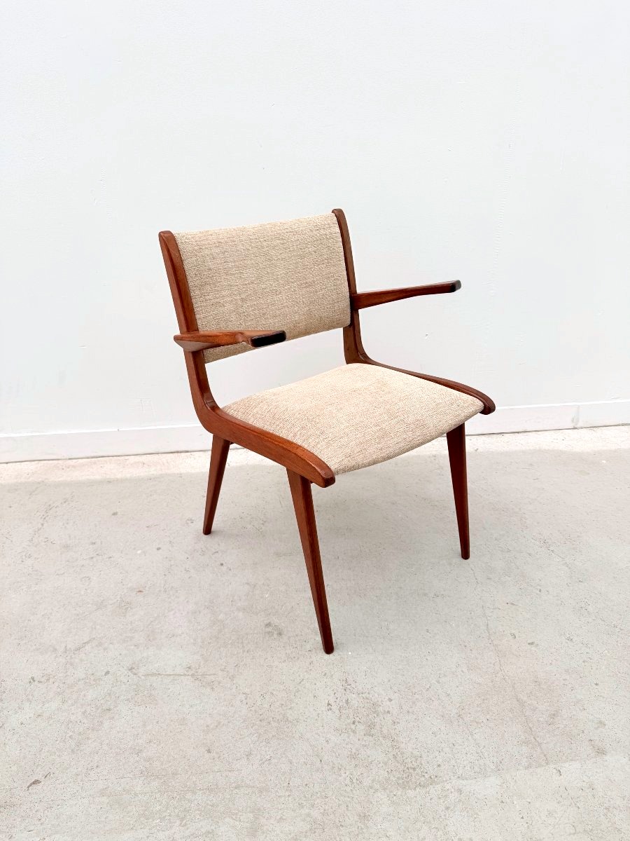 Chaise avec accoudoirs en teck et tissu, 1950  