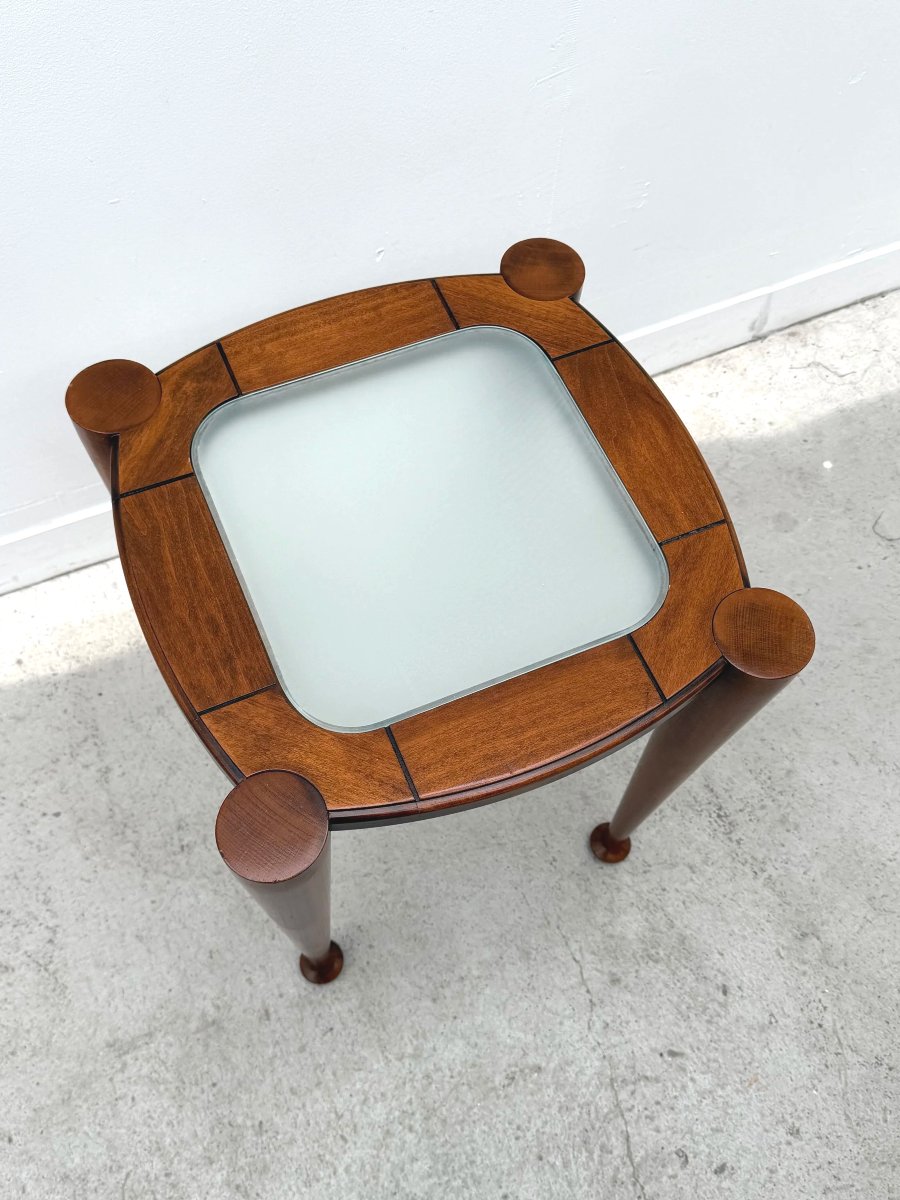 Side Table Made Of Solid Wood And Glass, Italy, 1980-photo-4