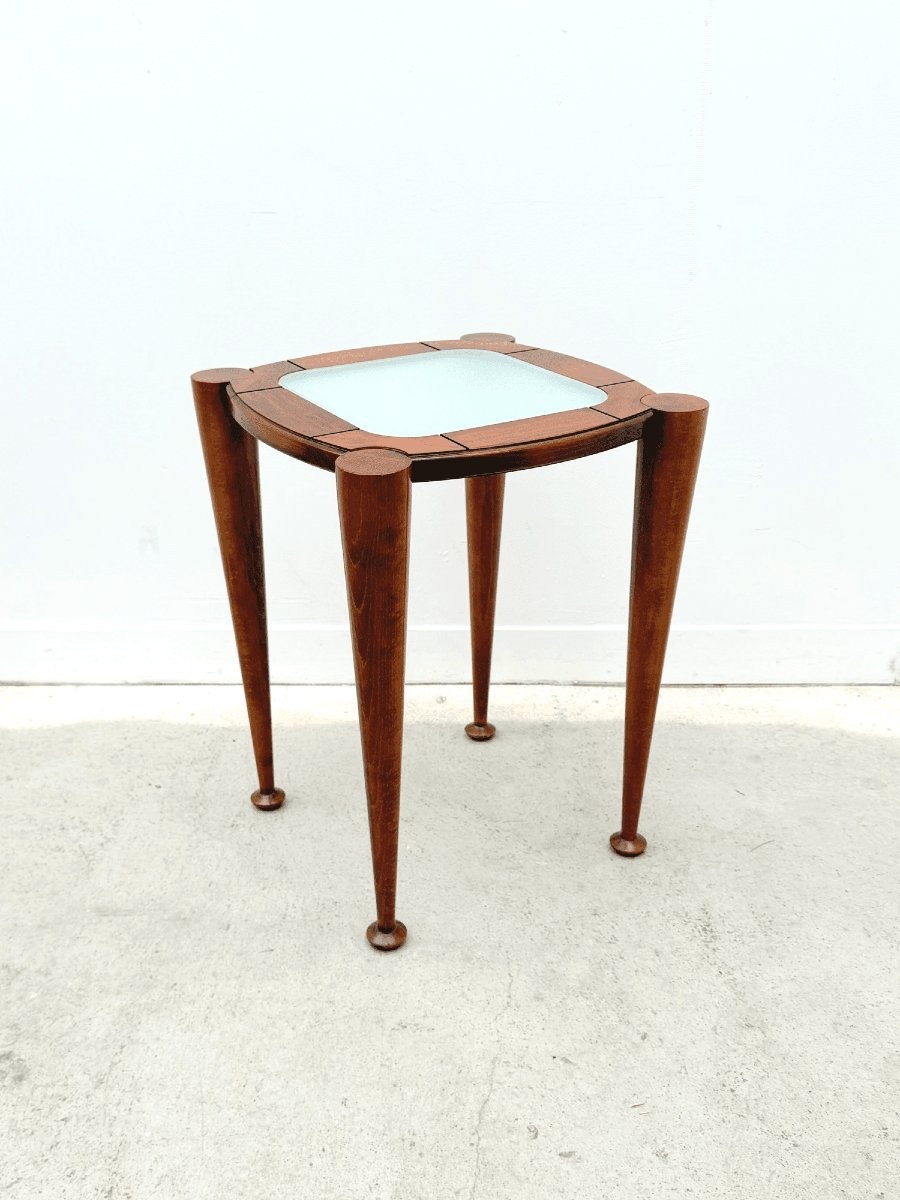 Side Table Made Of Solid Wood And Glass, Italy, 1980