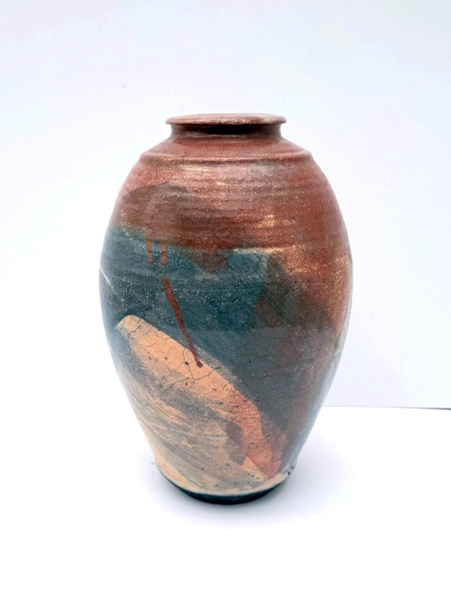 Signed Raku Ceramic Vase, 1990  -photo-4