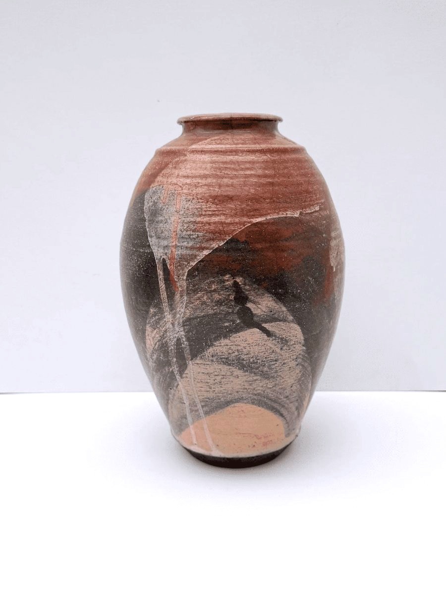 Signed Raku Ceramic Vase, 1990  