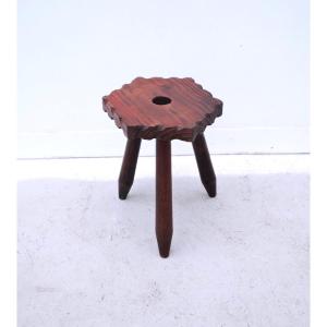 Tabouret Moderniste En Pin Massif, Espagne 1970  
