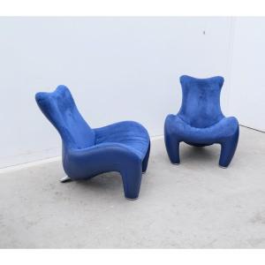 Paire De Fauteuils "balou" De Jane Worthington Pour Leolux En Cuir, 1980 
