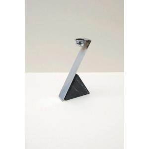 Bougeoir en métal chromé et marbre, 1980