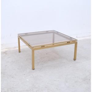 Table basse de Guy LEFEVRE pour MAISON JANSEN en laiton et verre, 1960