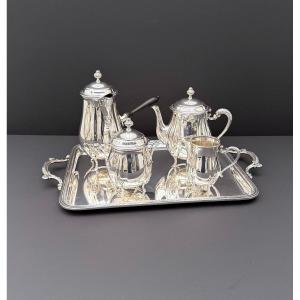 Service à Thé et Café de l’Orfèvrerie ERCUIS en métal argenté et ébène  