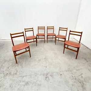 Ensemble de 6 chaises de style Scandinave en hêtre et skai, 1970 