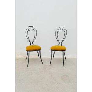 Pair Of Decorative Wrought Iron Chairs, France 1940 