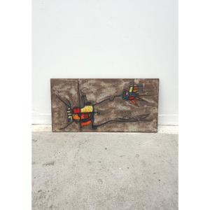 Plaque murale de JG PICARD en pierre de lave émaillée, 1970   