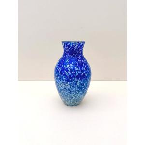 Blue And White Blown Glass Vase, Circa 1940