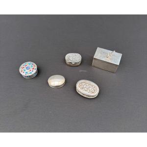 5 Boites a pillules en Argent massif 