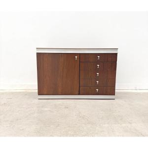 Wood And Aluminum Chest Of Drawers, France 1970